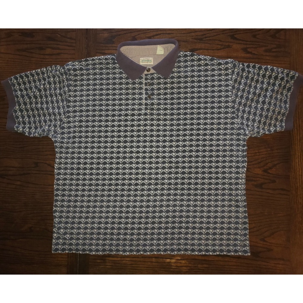 Vintage St Johns Bay Mens XL Blue Geometric Diamond Print Polo Shirt Sopranos